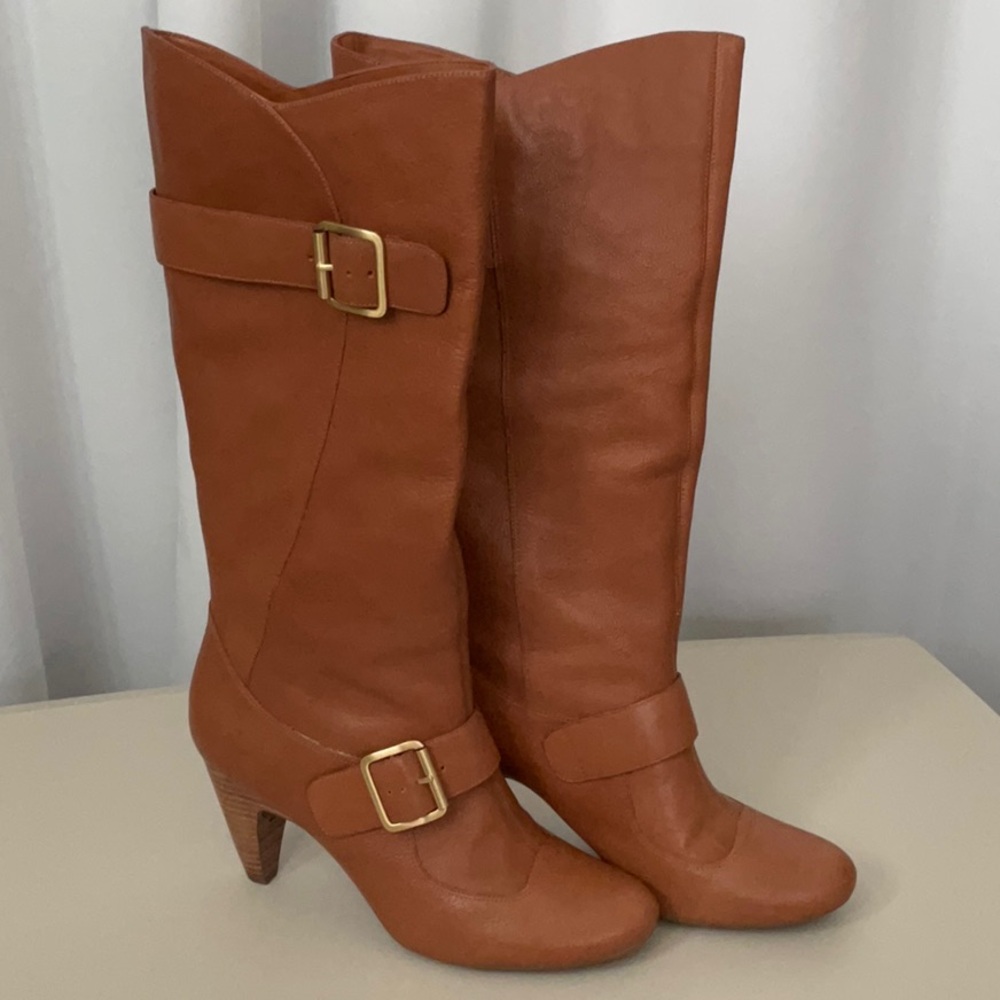 BCBGeneration Marion Tan Leather Heeled Boots Women Size 9.5 M